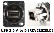 NAUSB-W-B - USB 2.0 A to B or B to A Bulkhead XLR D Series Mount