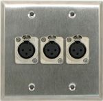 3 Port Double Gang Female to Female XLR Face Plate