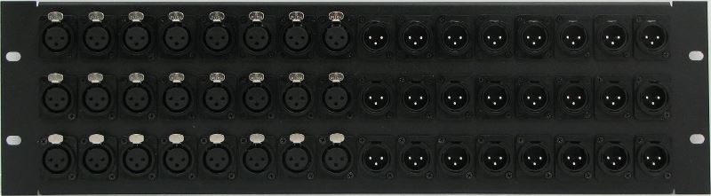 PPX48-NC3FMDLA - 3RU 48 Port Female and Male XLR Patch Panel Front View