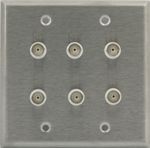 6 Port Double Gang BNC Face Plate - 75 Ohm Solder Point